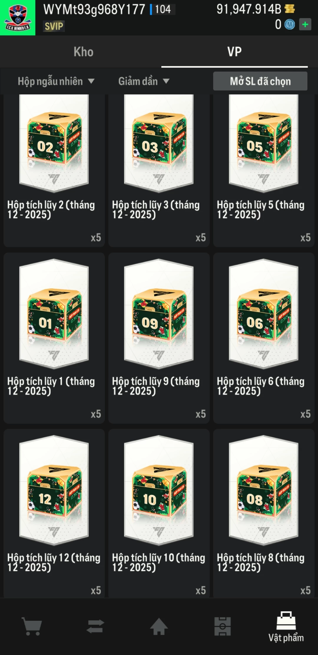 Ảnh ACC mở thẻ (LOẠI SUPER VIP) bao gồm có hơn 900+ đến 1100+ thẻ cầu thủ từ Siêu sao đến Miền núi các loại (ngẫu nhiên có: 01 thẻ +12 và 03 thẻ PRIME QH, XS, CP...) Acc có sẵn BP trắng từ 80.000 tỷ BP đến 120.000 tỷ BP kèm theo nhiều ngày SVIP